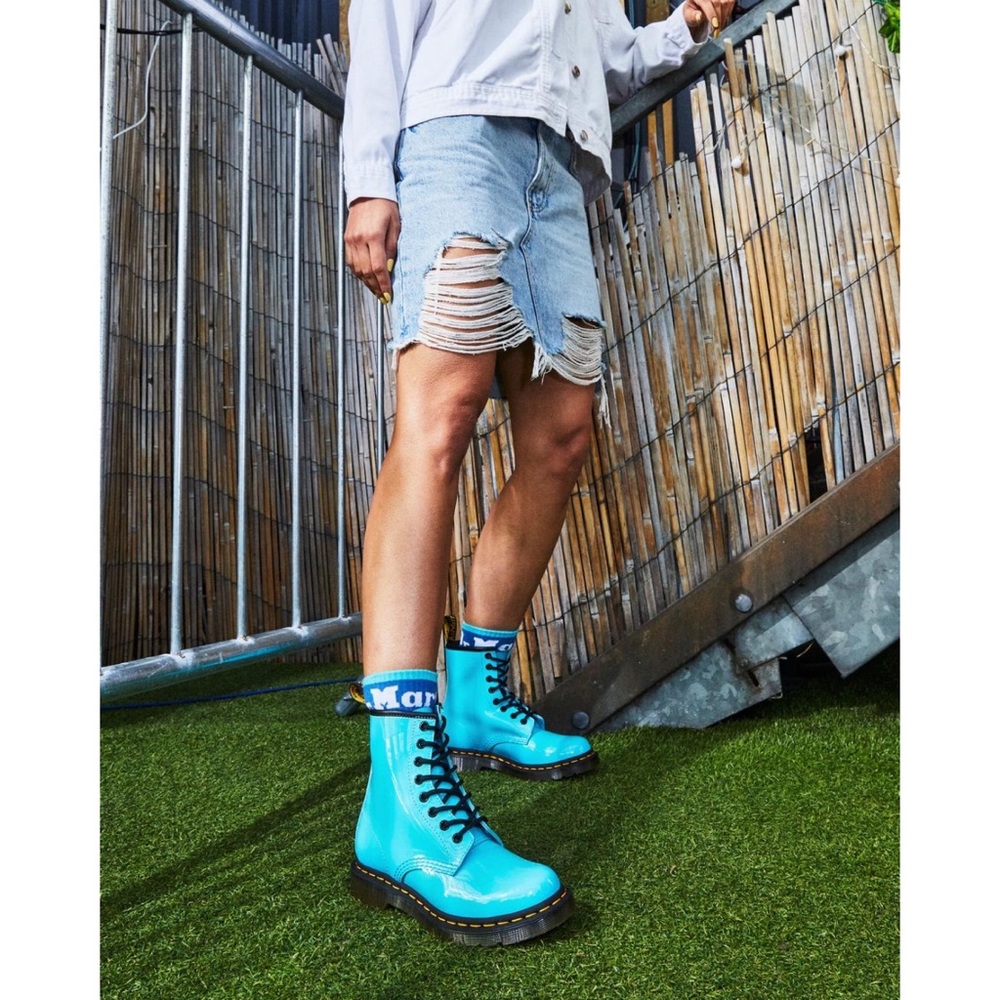 Free People x Dr. Martens 1460 Pascal Patent Leather Boots Turquoise $140 - Picture 14 of 16